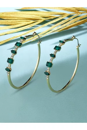 Accessorize Women Green & Gold-Toned Circular Hoop Earrings