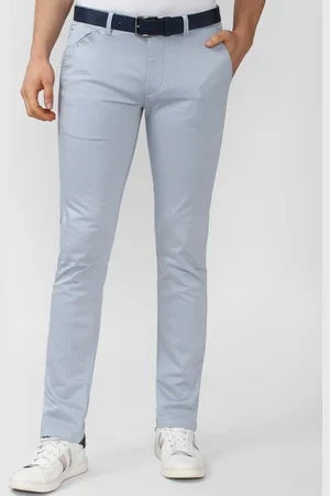 V Dot Men Blue Textured Slim Fit Trousers