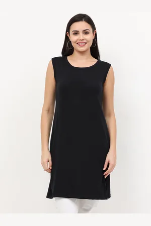 Fleximaa Women Black Longline Sleeveless Pure Cotton Top