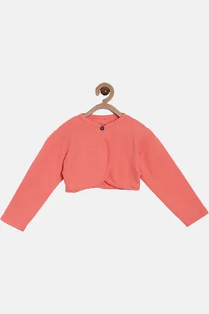 Kryptic Girls Peach-Coloured Solid Button Shrug