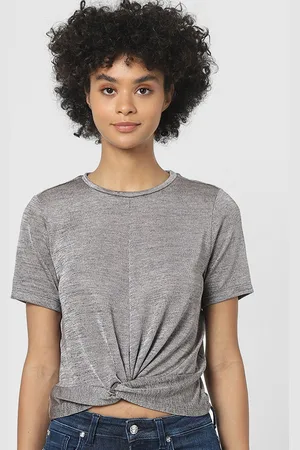 ONLY Women Grey Self Design T-shirt