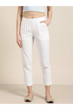 Jaipur Women White Regular Cropped Trousers