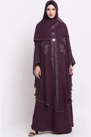 KLOTTHE Women Burgundy Embellished Burqas With Scarf