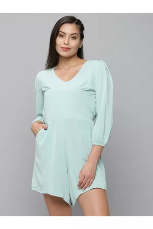SHOWOFF Women Solid V-Neck Three-Quarter Sleeves Jumpsuit
