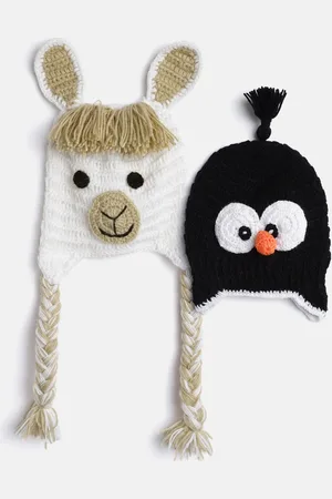 CHUTPUT Kids Set of 2 Black & White Crochet Beanie
