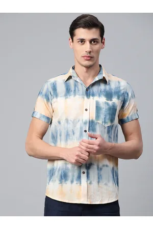 Hatheli Men Beige & Blue Ombre Hand Dyed Cotton Shirt
