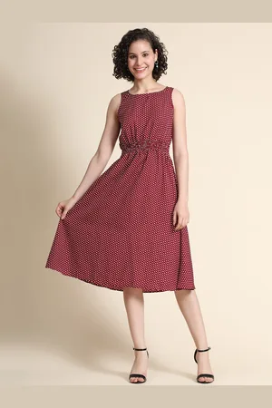 KERI PERRY Women Maroon Polka Dots Printed Flared Dress