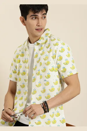 Taavi Men White And Yellow Block Print Legacy Pure Cotton Casual Shirt
