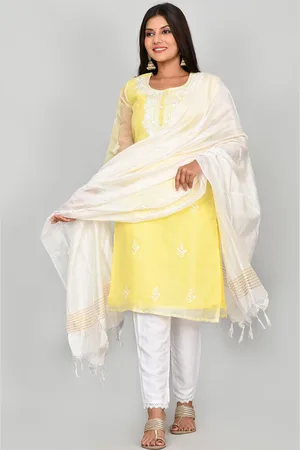 Kesarya Women Yellow Ethnic Motifs Embroidered Thread Work Kurta with Trousers & Dupatta