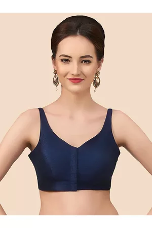 neckbook Women Navy Blue Solid Silk V Neck Saree Blouse