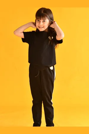 Anthrilo Girls Black Printed T-shirt with Trousers
