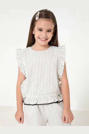 Cherry Crumble Girls Off White & Black Striped Top with Trousers