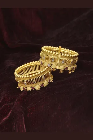 Adwitiya Collection Set Of 2 Gold-Plated White & Pink Stone-Studded Bangles