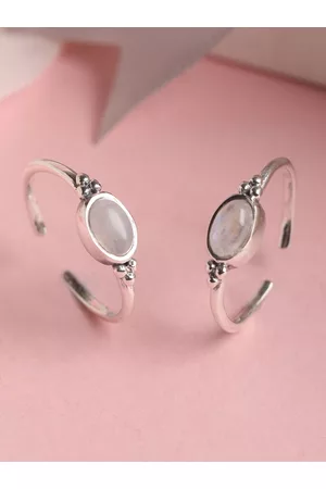 CLARA Set Of 2 Silver-Toned & White CZ-Studded Toe Rings