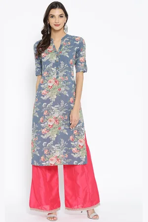 anayna Women Blue & Green Floral Print Straight Kurta