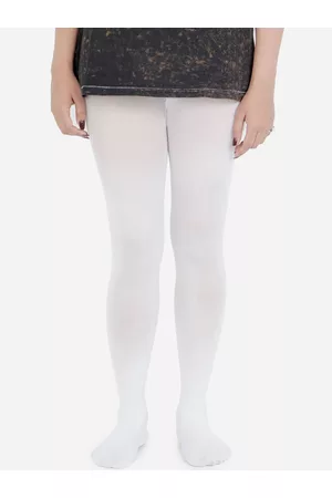 Bonjour Teens Girls White Solid Plain Knitting Anti Odour Tights
