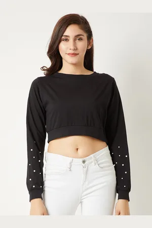 Miss Chase Women Black Embellished Crop Top