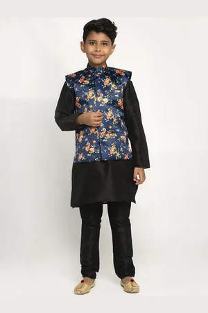 Kraft Boys Black Dupion Silk Kurta with Pyjamas