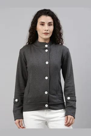 Campus Women Charcoal Grey Mandarin Collar Tailored Jacket