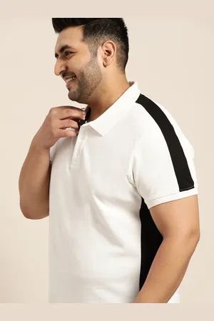 Sztori Men Plus Size White & Black Solid Polo Collar Pure Cotton T-shirt