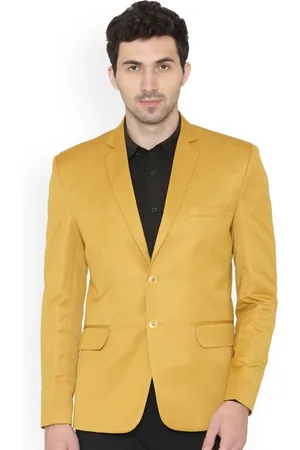 Wintage Men Yellow Solid Regular Fit Single-Breasted Blazer