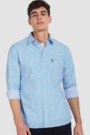 U.S. Polo Assn. Men White & Blue Tailored Fit Printed Casual Shirt