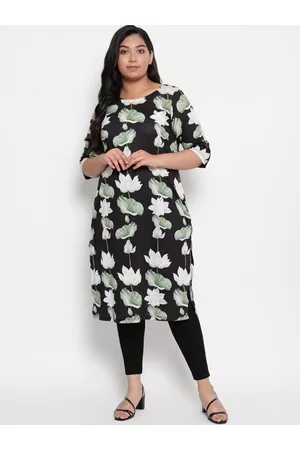 Amydus Women Plus Size White & Black Floral Printed Kurta