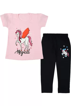 CATCUB Girls Pink & Black Printed Top with Trouser