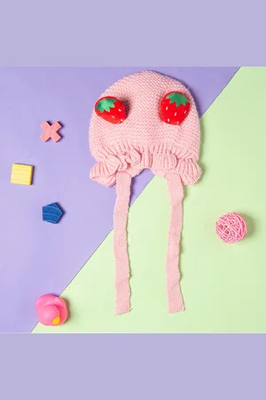 Baby Moo Girls Pink & Red Ear Cover Strawberry Beanie