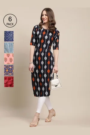 7Threads Women Pack of 6 Printed Crepe Anarkali Kurta