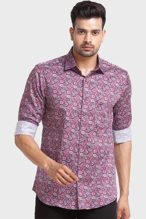 ColorPlus Men Red Tailored Fit Floral Printed Casual Shirt