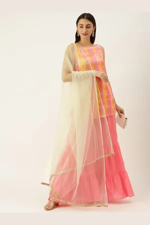 Ethnovog Women Pink Made To Measure Printed Kurti with Sharara Dupatta