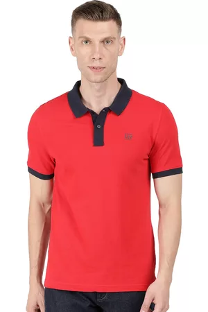 Lee Men Red & Navy Blue Polo Collar Slim Fit T-shirt