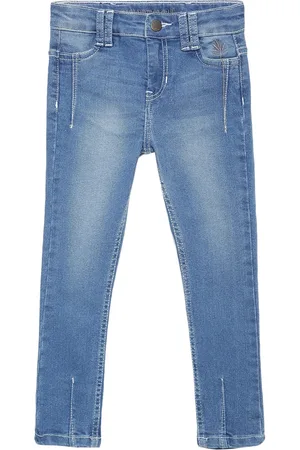 UNDER FOURTEEN ONLY Girls Navy Blue Slim Fit Low Distress Heavy Fade Jeans
