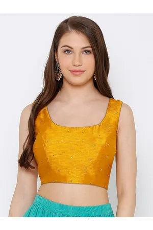 SALWAR STUDIO Women Mustard Yellow Solid Readymade Saree Blouse