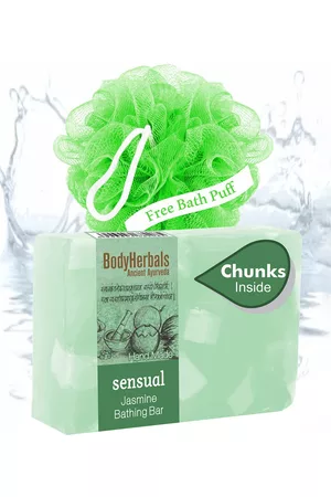 BodyHerbals Sensual Jasmine Bathing Soap Bar with Free Bath Puff - 100 g