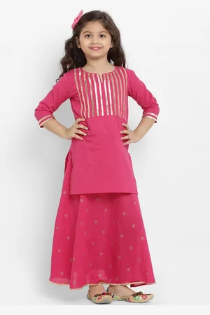 Bhama Girls Pink Solid Kurta with Skirt