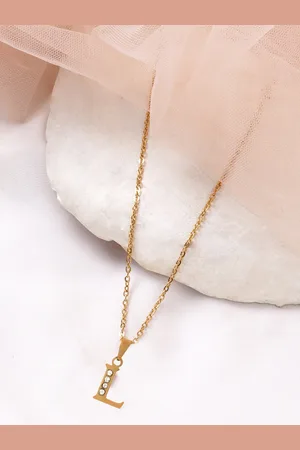 BeWitched Gold-Toned & White Stone Studded Letter L Charm Pendant With Chain