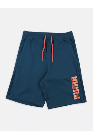 PUMA Boys Blue Solid Graphic ll Youth Cotton Shorts