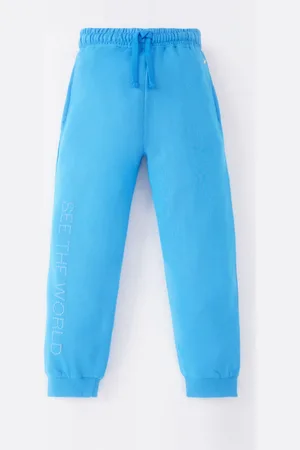 Ed-a-Mamma Girls Blue Solid Cotton Drawstring Joggers