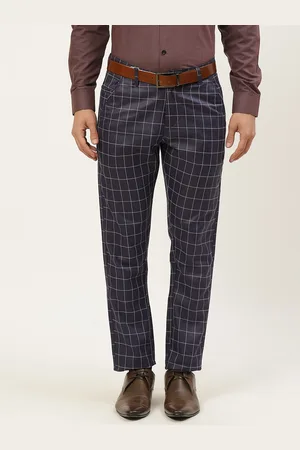 SOJANYA Men Navy Blue Checked Smart Formal Trousers