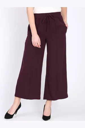 DODO & MOA Women Maroon Solid Parallel Trousers