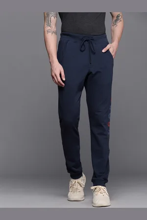 WROGN Men Navy Blue Slim Fit Brand Logo Printed Joggers
