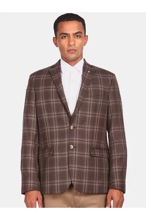 Arrow Men Brown Checked Single Breasted Blazer