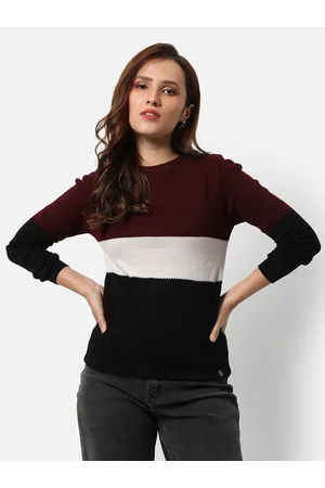Campus Women Black & Off White Colourblocked Pullover