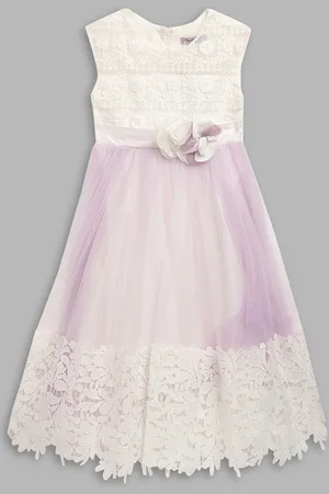BUTTERFLY Purple & White Self Design Dress