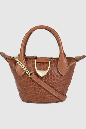 Hidesign Women Tan Animal Textured Leather Structured Handheld Bag