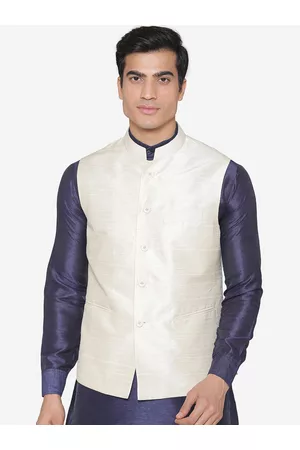MANQ Men Off White Solid Waistcoat
