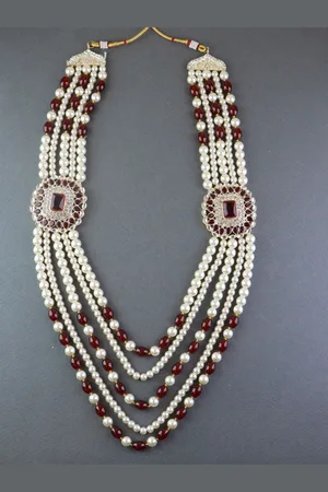 I Jewels Men Gold-Toned & Maroon 5 Layered Gold-Plated Necklace