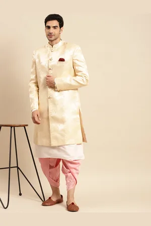KISAH Men Woven Design Cotton Regular Fit Indowestern Sherwani Set